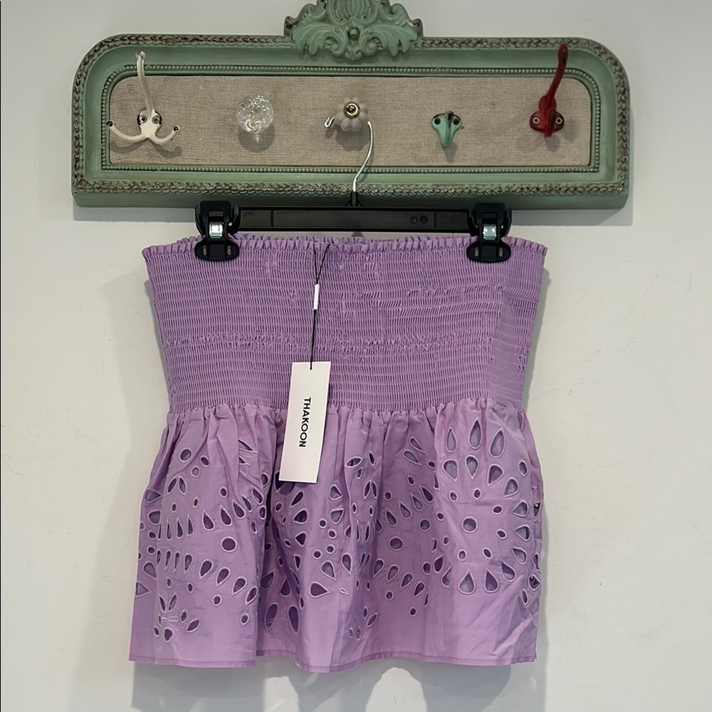 THAKOON Lilac Purple Smocked eyelet mini skirt Women's 12 new